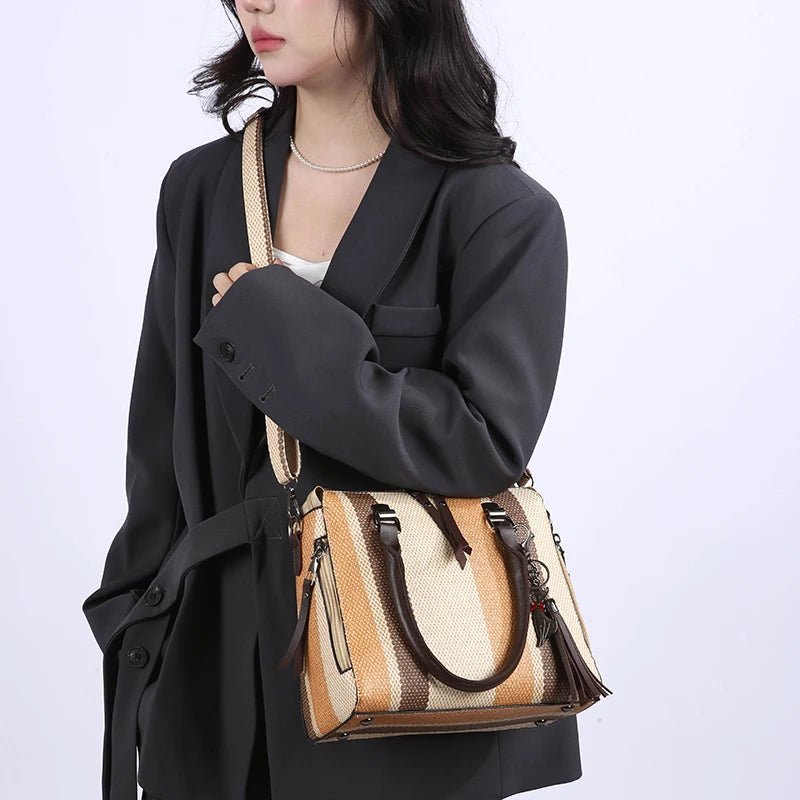 High Quality Women PU Leather Handbags Shoulder Bag Casual Female 4 Pieces Set Crossbody Bags Fashion Stripe Tote Messenger Bag - Maison zamor