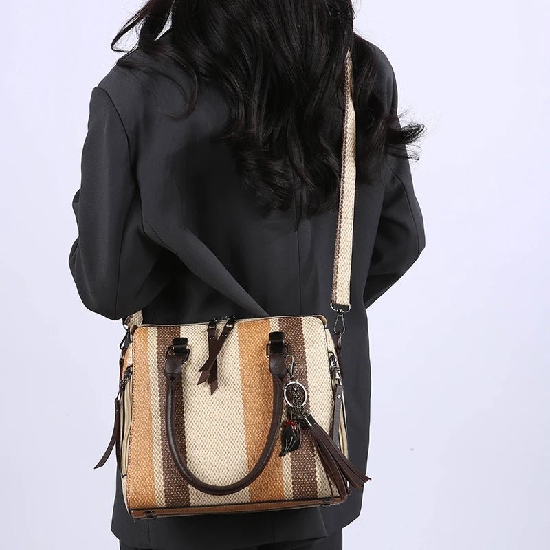 High Quality Women PU Leather Handbags Shoulder Bag Casual Female 4 Pieces Set Crossbody Bags Fashion Stripe Tote Messenger Bag - Maison zamor