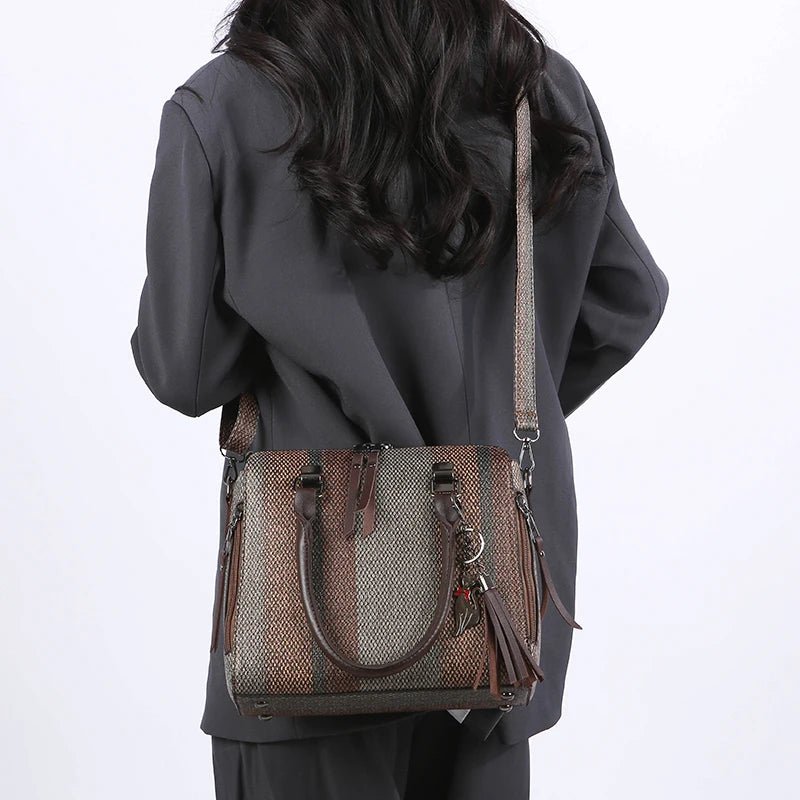 High Quality Women PU Leather Handbags Shoulder Bag Casual Female 4 Pieces Set Crossbody Bags Fashion Stripe Tote Messenger Bag - Maison zamor