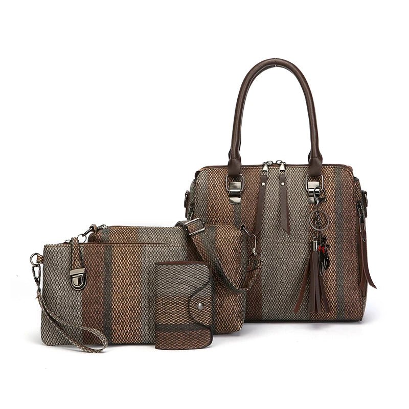 High Quality Women PU Leather Handbags Shoulder Bag Casual Female 4 Pieces Set Crossbody Bags Fashion Stripe Tote Messenger Bag - Maison zamor