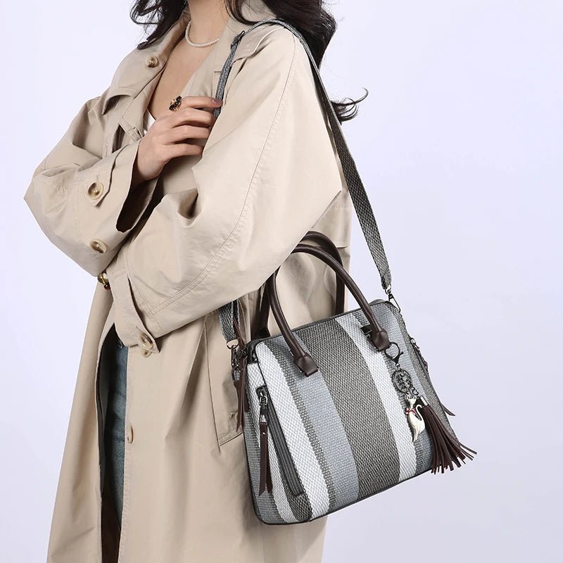 High Quality Women PU Leather Handbags Shoulder Bag Casual Female 4 Pieces Set Crossbody Bags Fashion Stripe Tote Messenger Bag - Maison zamor