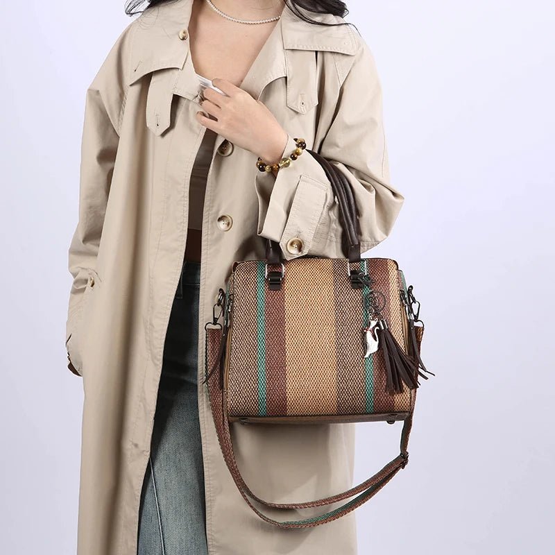 High Quality Women PU Leather Handbags Shoulder Bag Casual Female 4 Pieces Set Crossbody Bags Fashion Stripe Tote Messenger Bag - Maison zamor