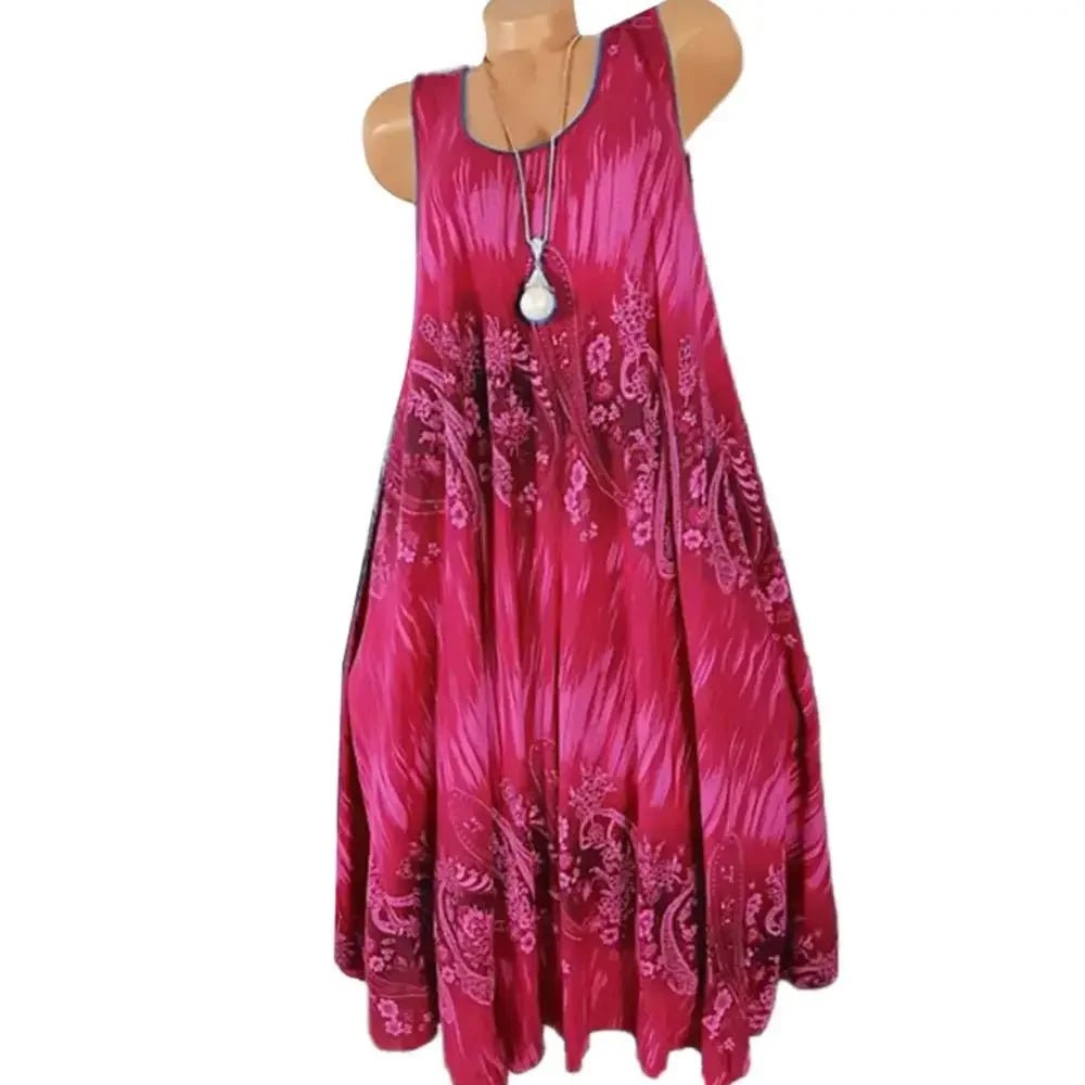 Hot Sales Women Skirt Summer Floral Print Round Neck Sleeveless Loose Pleated Plus Tank Dress for Female - Maison zamor