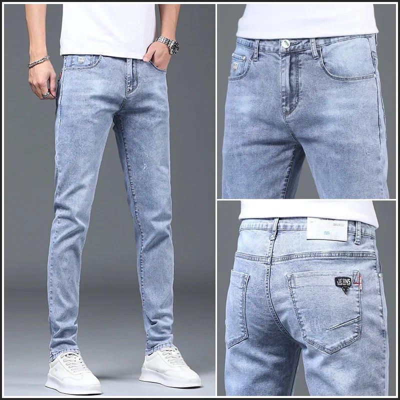 Jeans Distressed Pencil Jean Men Denim Ankle Length Pants Distressed Washed Spliced Zipper Fly Skinny Casual Spring Pockets - Maison zamor