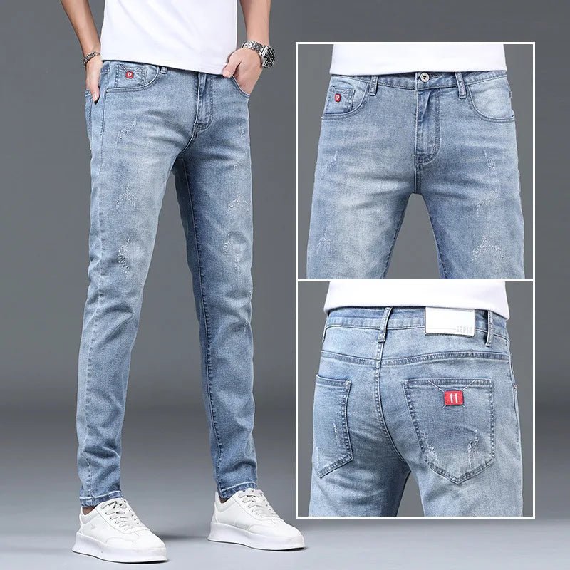 Jeans Distressed Pencil Jean Men Denim Ankle Length Pants Distressed Washed Spliced Zipper Fly Skinny Casual Spring Pockets - Maison zamor