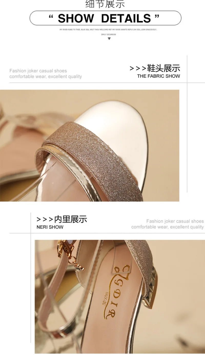 Luxury Women's Sandals Fashion Rhinestone Banquet Sandals Medium Heel Sandals for Women Summer Open Toe Sandas Sandalias Mujer - Maison zamor