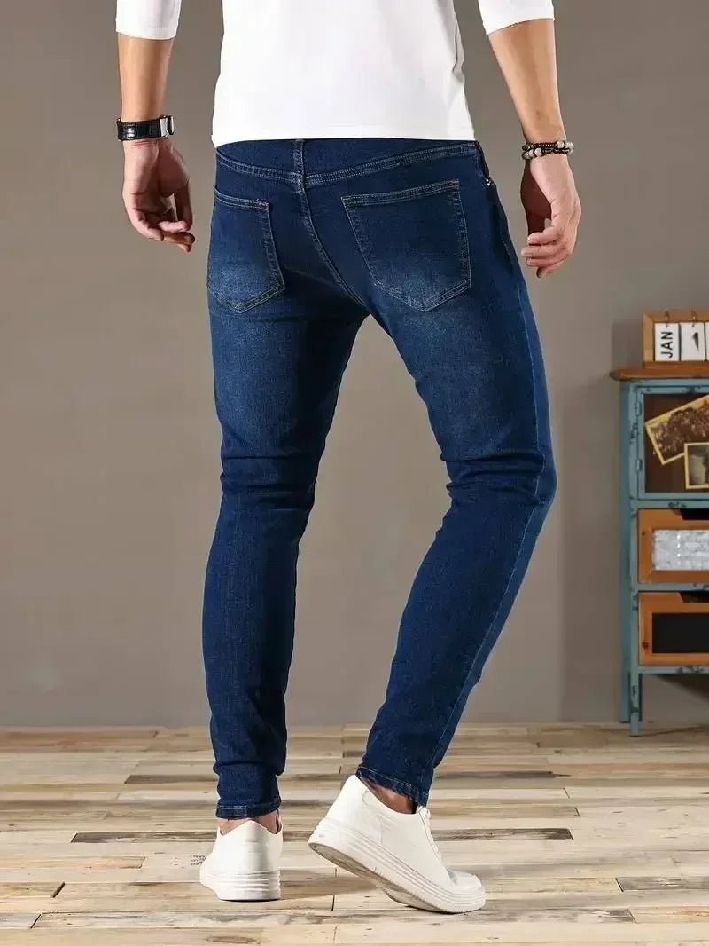 Man Classic Style Pants Light Blue Stretch Jeans Zipper Casual Slim Fit Trousers Male Pencil Pants Denim Skinny Jeans Men Brand - Maison zamor