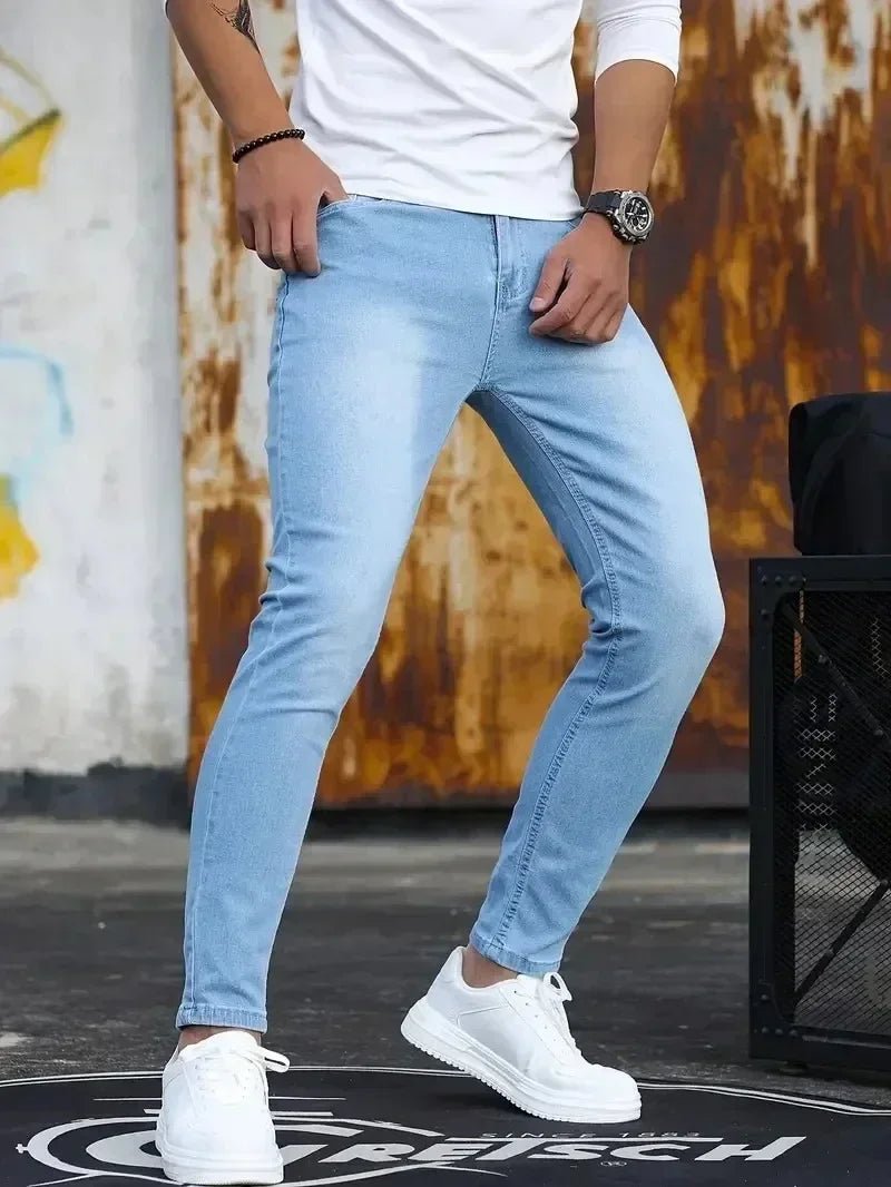 Man Classic Style Pants Light Blue Stretch Jeans Zipper Casual Slim Fit Trousers Male Pencil Pants Denim Skinny Jeans Men Brand - Maison zamor