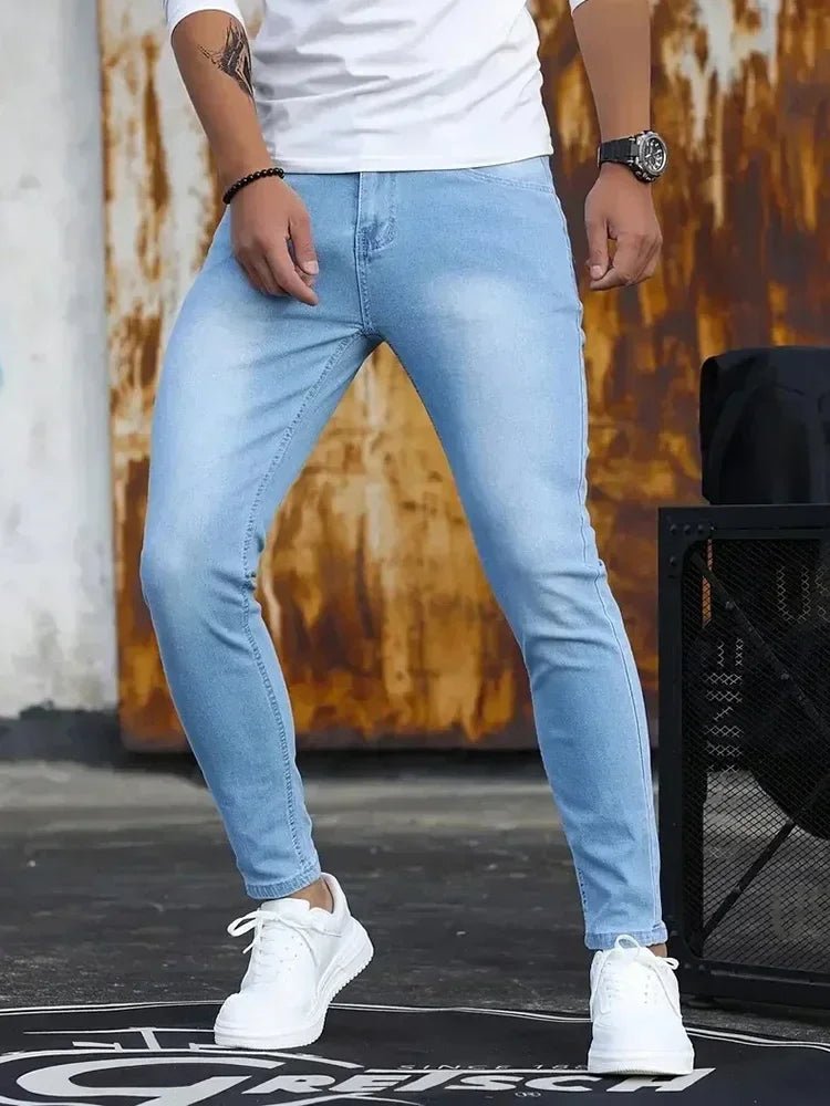 Man Classic Style Pants Light Blue Stretch Jeans Zipper Casual Slim Fit Trousers Male Pencil Pants Denim Skinny Jeans Men Brand - Maison zamor