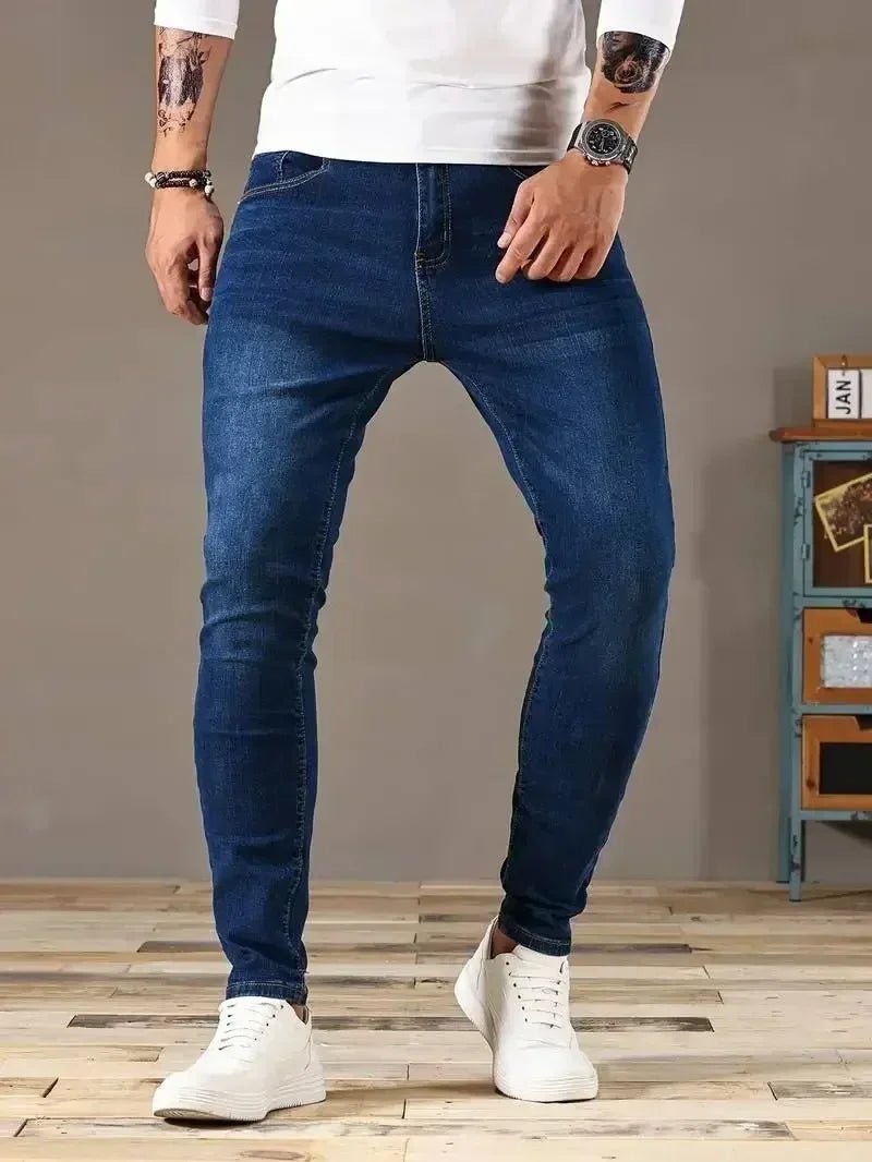 Man Classic Style Pants Light Blue Stretch Jeans Zipper Casual Slim Fit Trousers Male Pencil Pants Denim Skinny Jeans Men Brand - Maison zamor