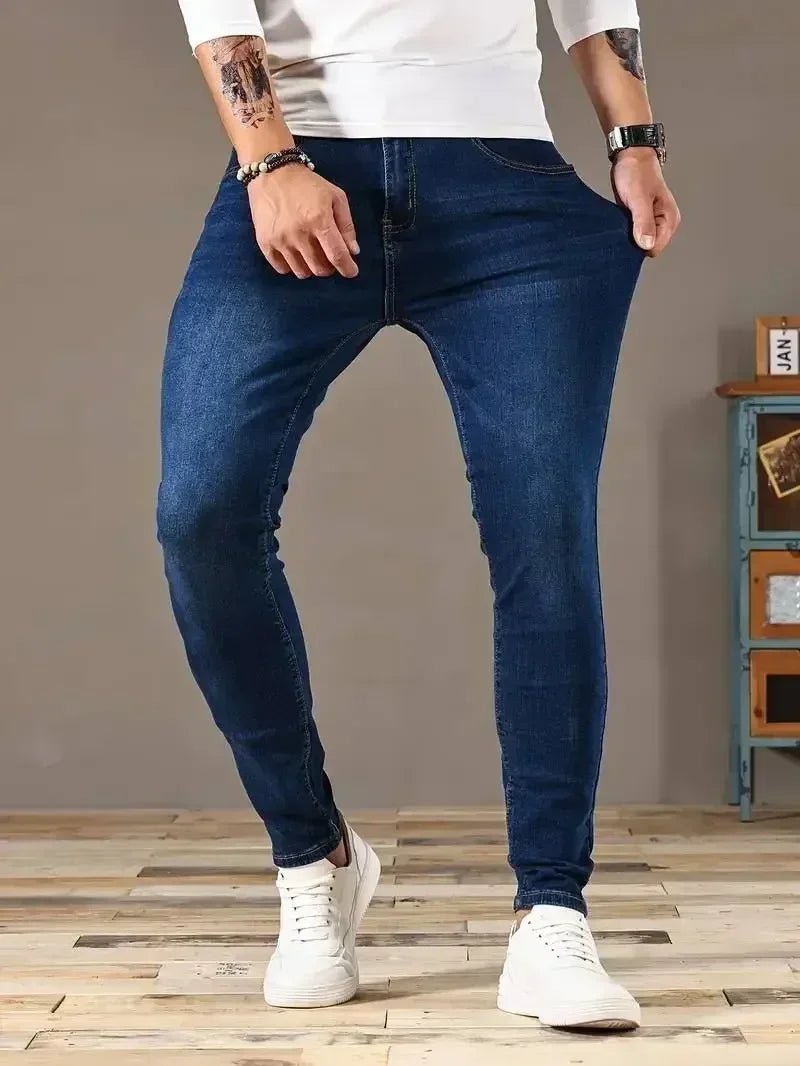 Man Classic Style Pants Light Blue Stretch Jeans Zipper Casual Slim Fit Trousers Male Pencil Pants Denim Skinny Jeans Men Brand - Maison zamor
