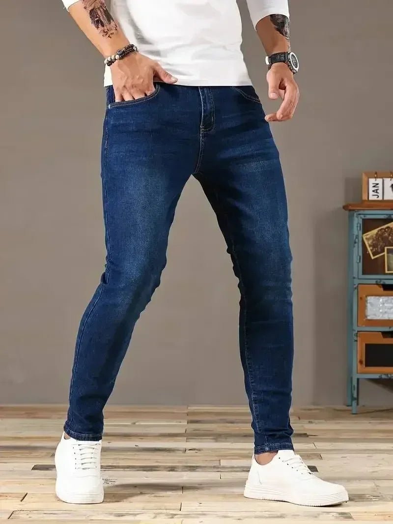 Man Classic Style Pants Light Blue Stretch Jeans Zipper Casual Slim Fit Trousers Male Pencil Pants Denim Skinny Jeans Men Brand - Maison zamor