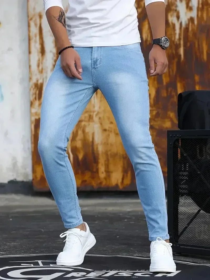 Man Classic Style Pants Light Blue Stretch Jeans Zipper Casual Slim Fit Trousers Male Pencil Pants Denim Skinny Jeans Men Brand - Maison zamor