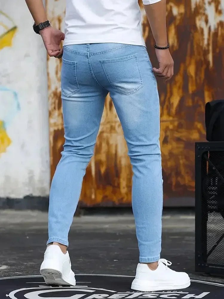 Man Classic Style Pants Light Blue Stretch Jeans Zipper Casual Slim Fit Trousers Male Pencil Pants Denim Skinny Jeans Men Brand - Maison zamor