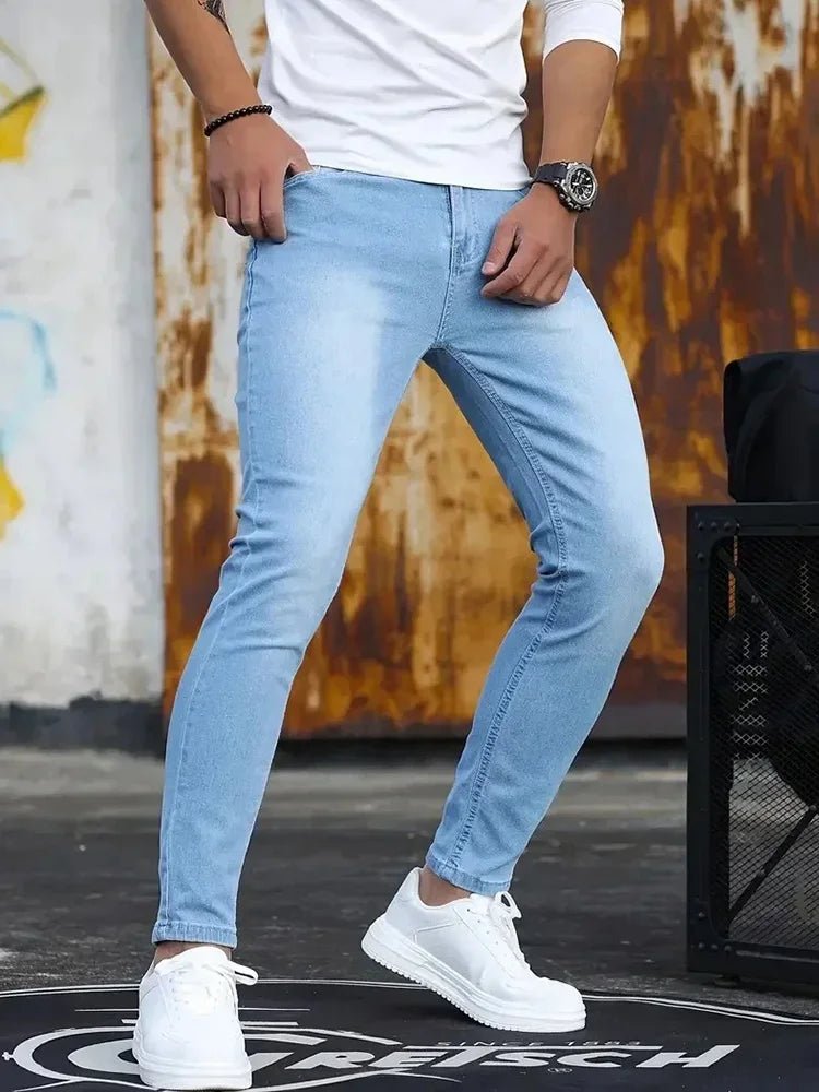 Man Classic Style Pants Light Blue Stretch Jeans Zipper Casual Slim Fit Trousers Male Pencil Pants Denim Skinny Jeans Men Brand - Maison zamor