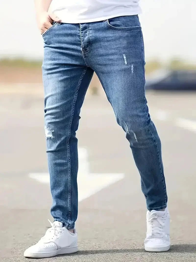 Men Jeans Denim legging pants Distressed Holes Skinny Vintage Wash Solid Pencil Pants 2025 Ankle Length Sheath Punk Pockets Slim - Maison zamor