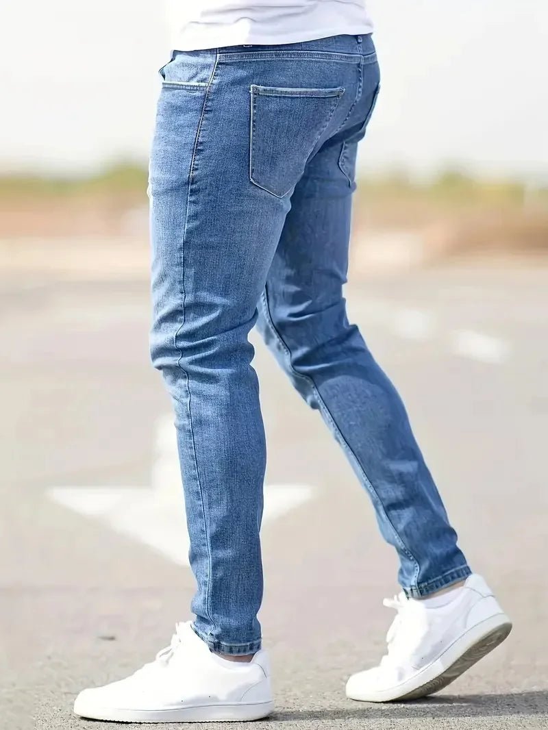 Men Jeans Denim legging pants Distressed Holes Skinny Vintage Wash Solid Pencil Pants 2025 Ankle Length Sheath Punk Pockets Slim - Maison zamor
