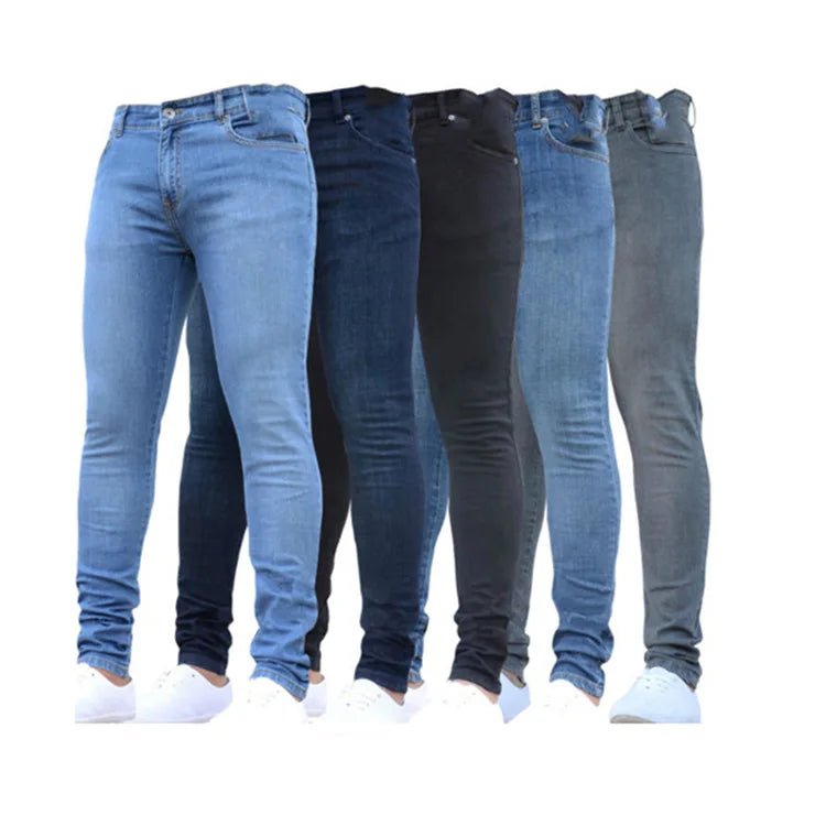 Men Jeans Pencil Pants Solid Color Mid Waist Slim Fit Pockets Slight Strech Spring 2024 Ankle Length Denim Casual Zipper - Maison zamor