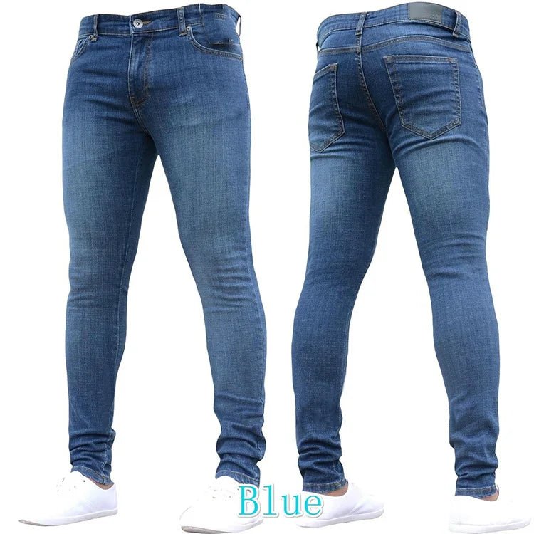 Men Jeans Pencil Pants Solid Color Mid Waist Slim Fit Pockets Slight Strech Spring 2024 Ankle Length Denim Casual Zipper - Maison zamor