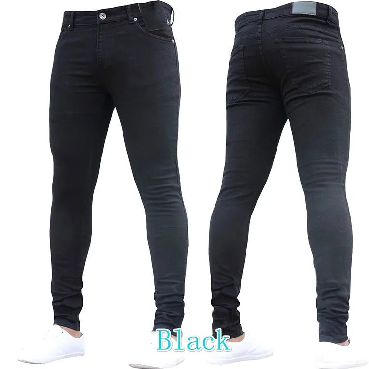 Men Jeans Pencil Pants Solid Color Mid Waist Slim Fit Pockets Slight Strech Spring 2024 Ankle Length Denim Casual Zipper - Maison zamor