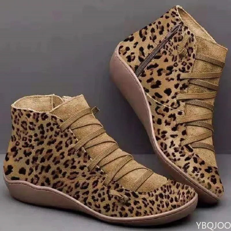 New Brand Women's Ankle Boots 2022 Casual Women Winter Boots Leopard Print Wedges Flat Booties Warm Women's Shoes Botas De Mujer - Maison zamor