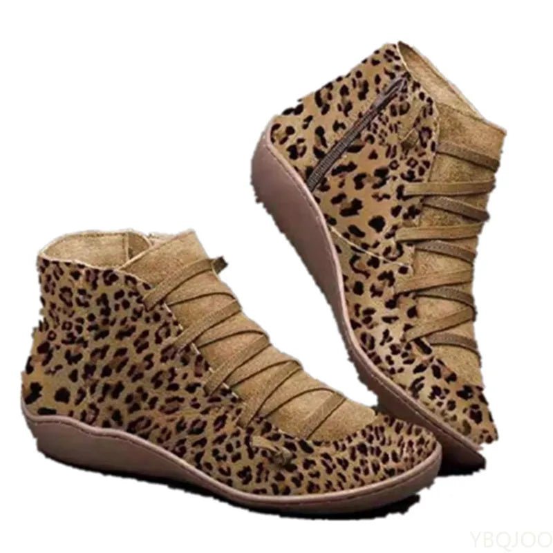 New Brand Women's Ankle Boots 2022 Casual Women Winter Boots Leopard Print Wedges Flat Booties Warm Women's Shoes Botas De Mujer - Maison zamor