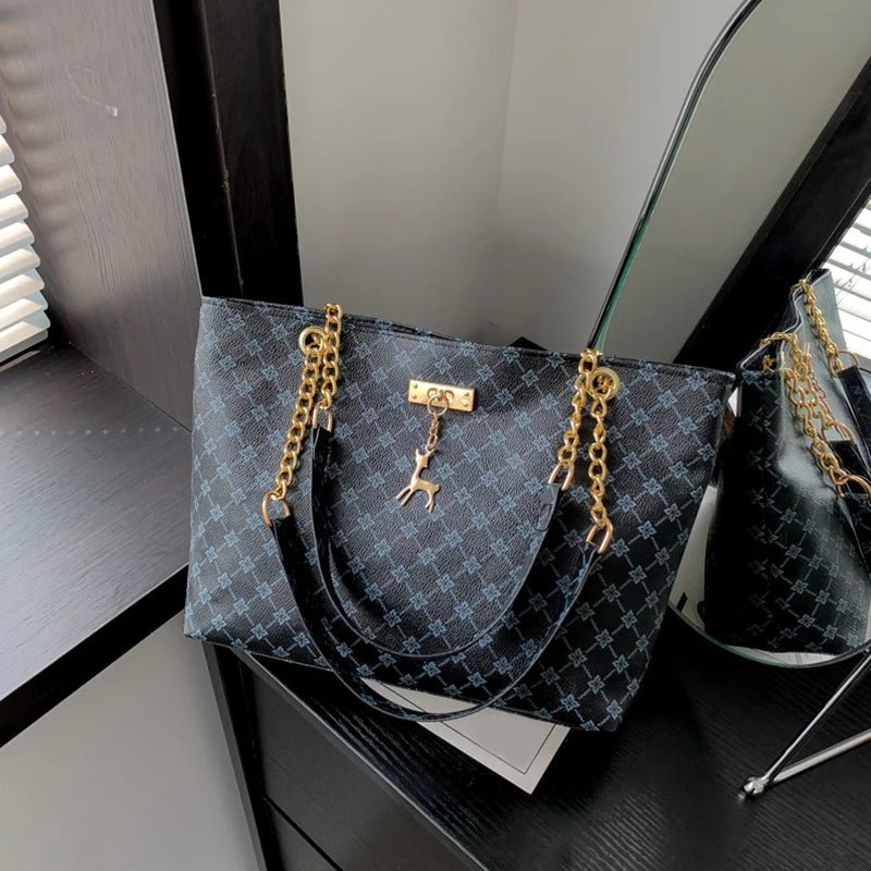 New Presbyopia Handbag Texture Soft Leather Large Capacity Tote Women Bag With Hanging Accessories Shoulder Bag - Maison zamor