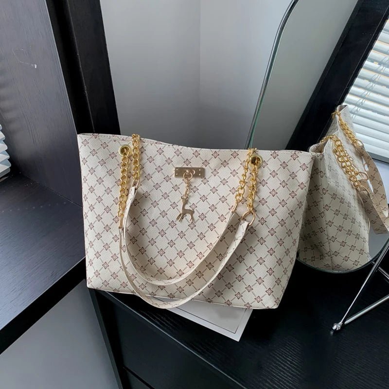 New Presbyopia Handbag Texture Soft Leather Large Capacity Tote Women Bag With Hanging Accessories Shoulder Bag - Maison zamor