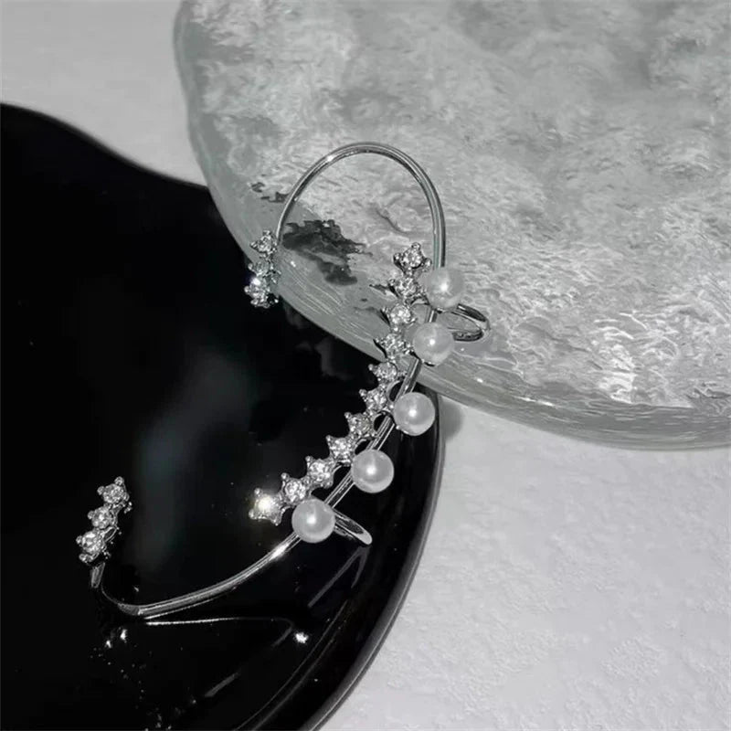 Silver Color Pearl Ear Cuff – Vintage Crystal Zircon Ear Clip, No Piercing Required, Fashion Jewelry for Women - Maison zamor