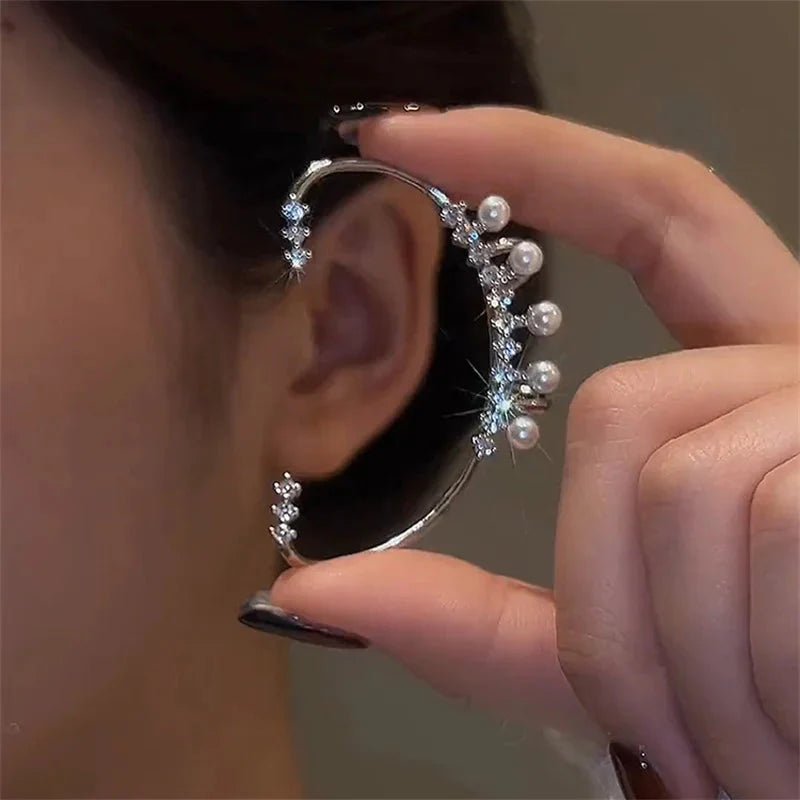 Silver Color Pearl Ear Cuff – Vintage Crystal Zircon Ear Clip, No Piercing Required, Fashion Jewelry for Women - Maison zamor