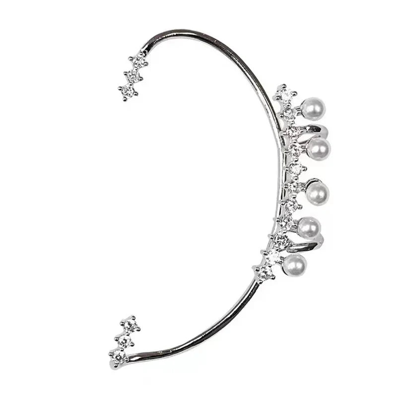 Silver Color Pearl Ear Cuff – Vintage Crystal Zircon Ear Clip, No Piercing Required, Fashion Jewelry for Women - Maison zamor