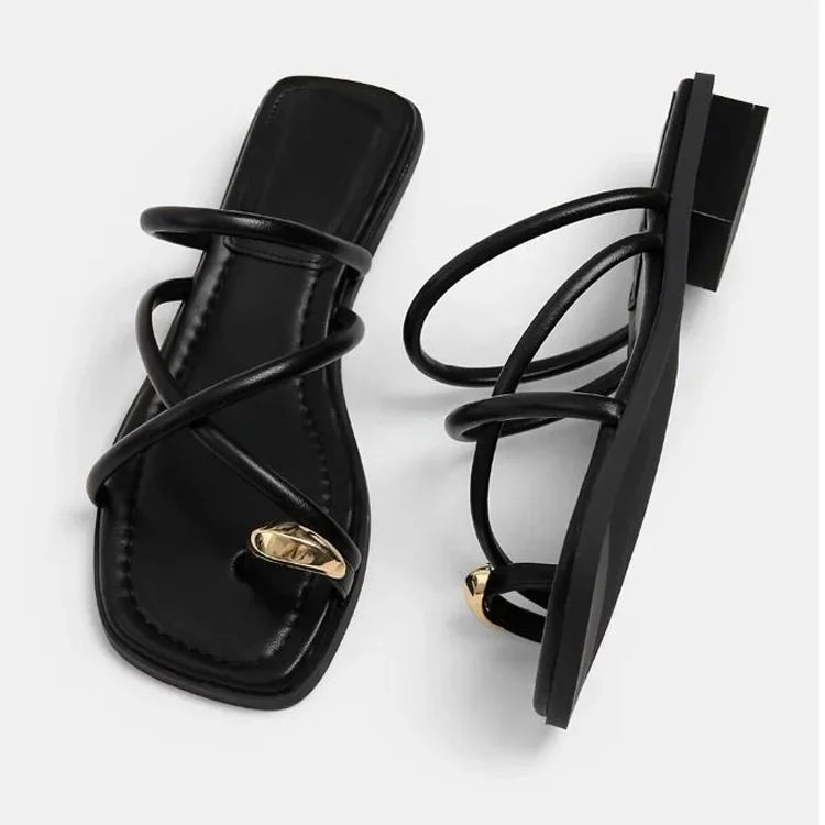 Stylish Women's Cross Strap Slide Sandals Comfortable Lightweight Toe Loop Beach Shoes with Casual Solid Color Design for Summer - Maison zamor