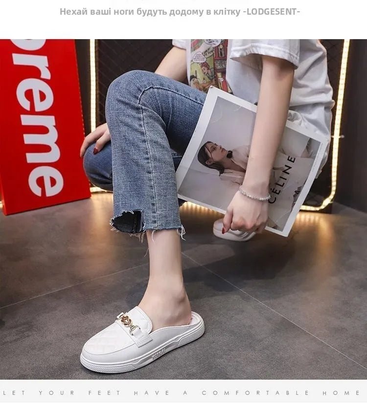 Summer Faion Women's Sandals Outdoor Slippers Spor Chic Flat Heel Korean Sle Pure Color Rubber Bot Paaged Head - Maison zamor
