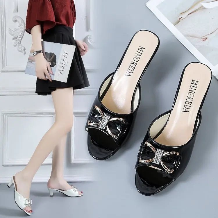 Summer Female Sandals Women Slippers Sexy Open Toe Fish Mouth Slippers Ladies Rhinestone Bowknot Slides Shoes Plus Size 42 - Maison zamor