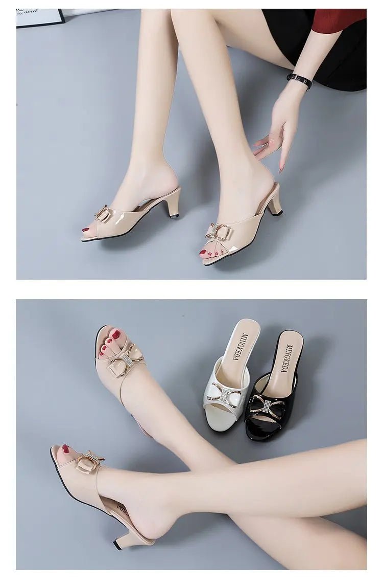 Summer Female Sandals Women Slippers Sexy Open Toe Fish Mouth Slippers Ladies Rhinestone Bowknot Slides Shoes Plus Size 42 - Maison zamor