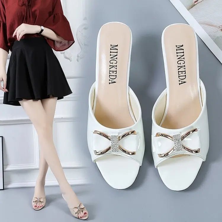 Summer Female Sandals Women Slippers Sexy Open Toe Fish Mouth Slippers Ladies Rhinestone Bowknot Slides Shoes Plus Size 42 - Maison zamor