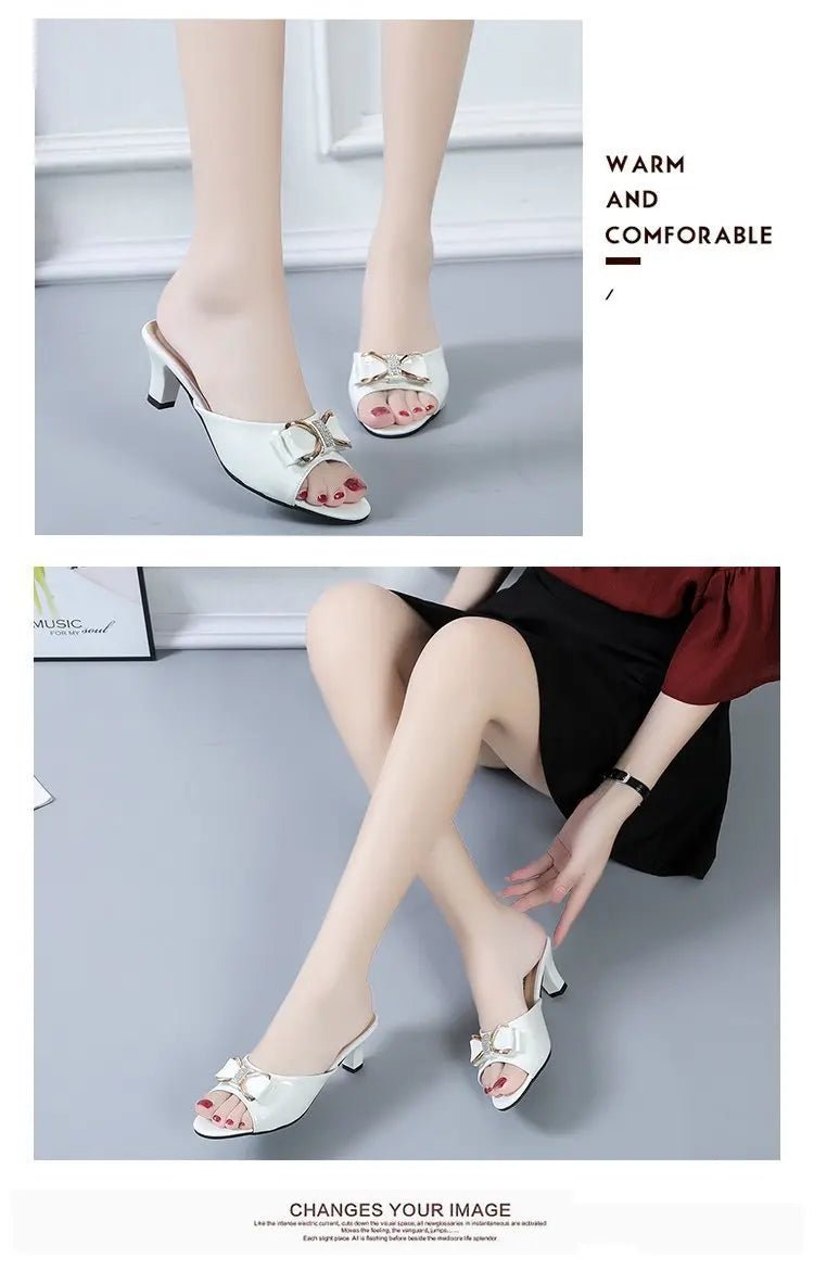 Summer Female Sandals Women Slippers Sexy Open Toe Fish Mouth Slippers Ladies Rhinestone Bowknot Slides Shoes Plus Size 42 - Maison zamor