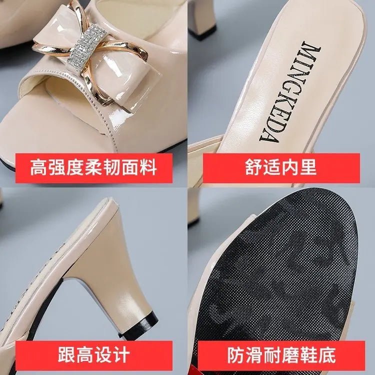 Summer Female Sandals Women Slippers Sexy Open Toe Fish Mouth Slippers Ladies Rhinestone Bowknot Slides Shoes Plus Size 42 - Maison zamor