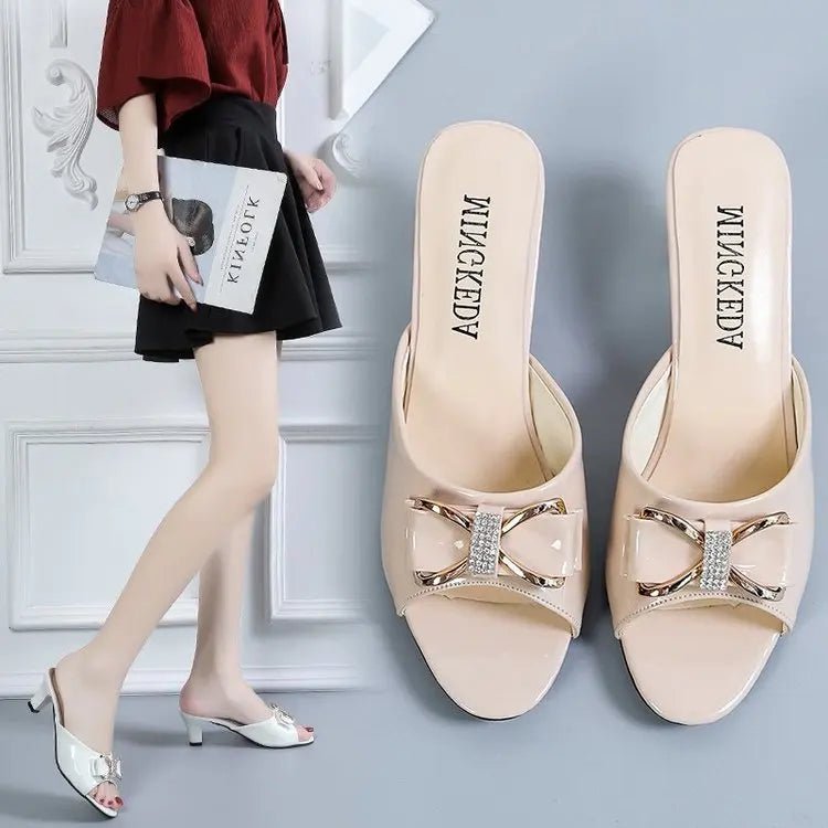 Summer Female Sandals Women Slippers Sexy Open Toe Fish Mouth Slippers Ladies Rhinestone Bowknot Slides Shoes Plus Size 42 - Maison zamor