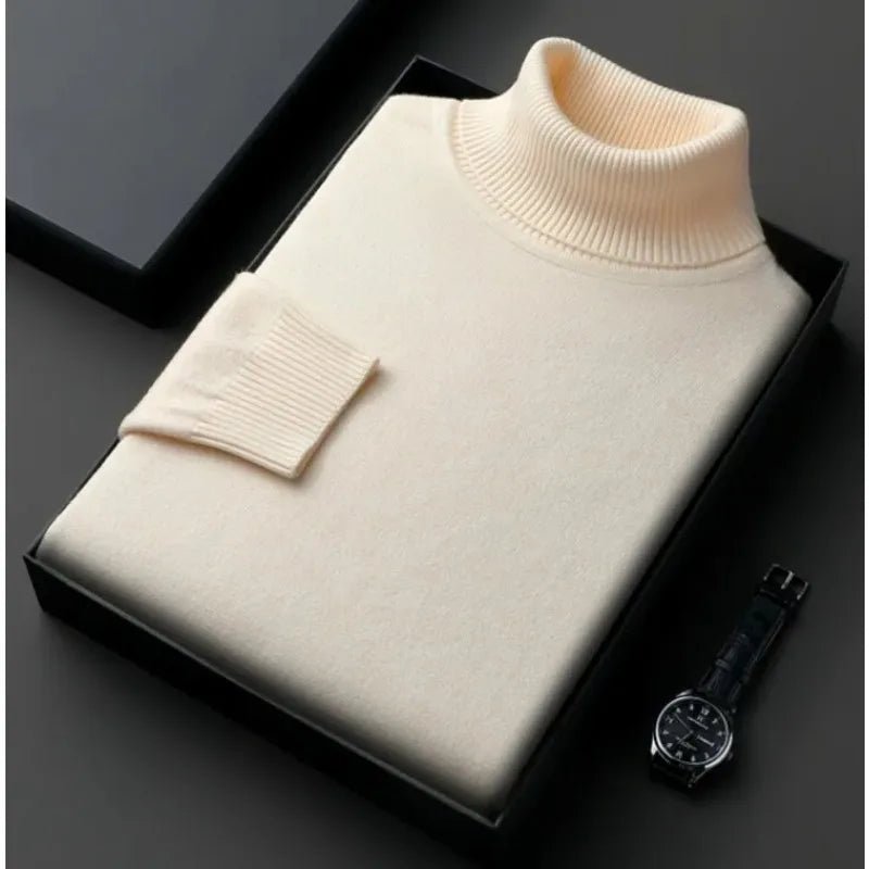 Sweatwear Mens Anti - pilling High Quality Knitted Turtleneck Sweater Slim Fit Long Sleeve Pullover Solid Color Trend Men Clothing - Maison zamor