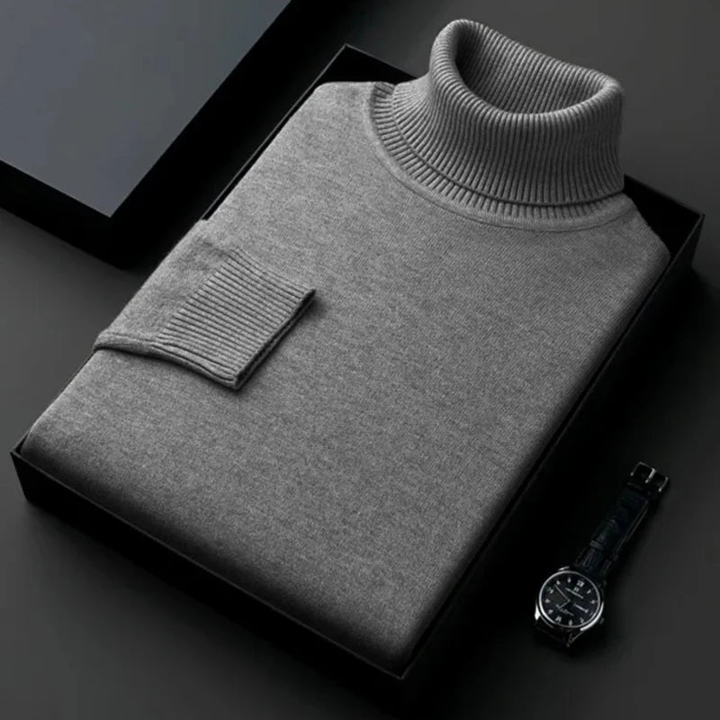 Sweatwear Mens Anti - pilling High Quality Knitted Turtleneck Sweater Slim Fit Long Sleeve Pullover Solid Color Trend Men Clothing - Maison zamor