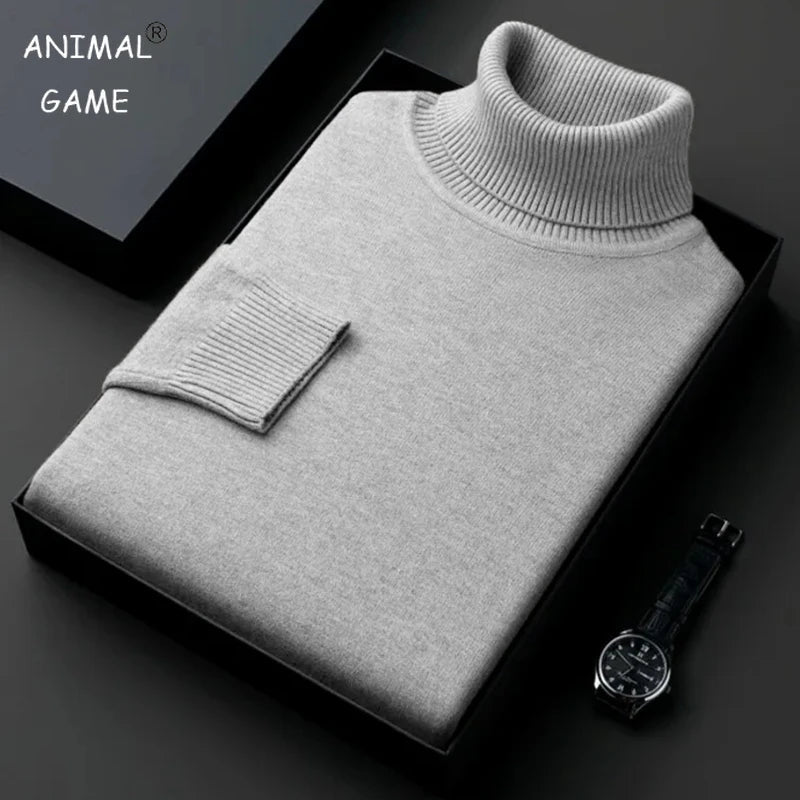 Sweatwear Mens Anti - pilling High Quality Knitted Turtleneck Sweater Slim Fit Long Sleeve Pullover Solid Color Trend Men Clothing - Maison zamor