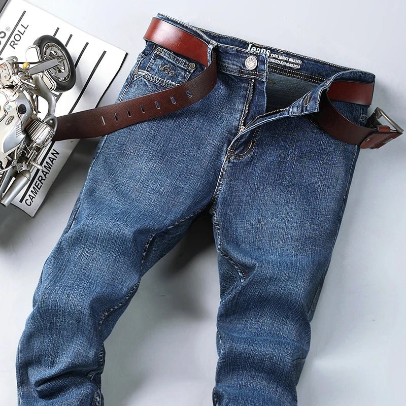 Top Brand Washed Jeans Trousers Four Season Men's High Quality Jeans Business Casual High Waist Denim Pants - Maison zamor