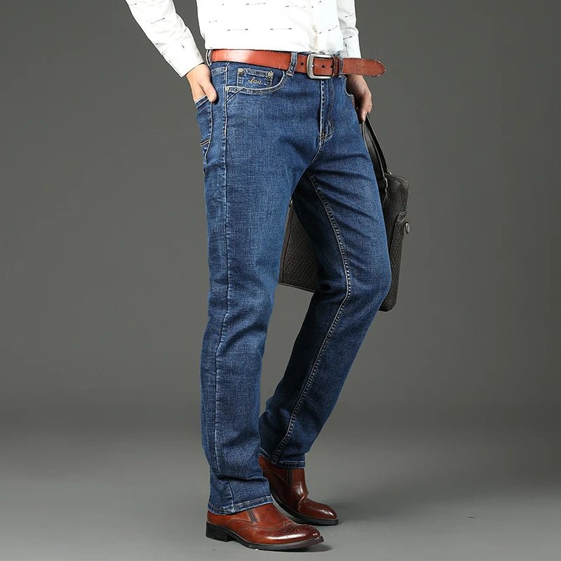 Top Brand Washed Jeans Trousers Four Season Men's High Quality Jeans Business Casual High Waist Denim Pants - Maison zamor