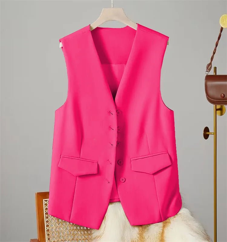 Vest Women Sleeveless Jacket Waistcoat V Neck Single Breasted Tops Outerwear Spring Summer Female 2025 Office Lady Vintage Coat - Maison zamor