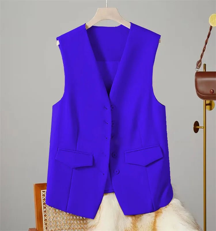 Vest Women Sleeveless Jacket Waistcoat V Neck Single Breasted Tops Outerwear Spring Summer Female 2025 Office Lady Vintage Coat - Maison zamor