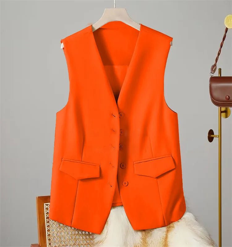 Vest Women Sleeveless Jacket Waistcoat V Neck Single Breasted Tops Outerwear Spring Summer Female 2025 Office Lady Vintage Coat - Maison zamor