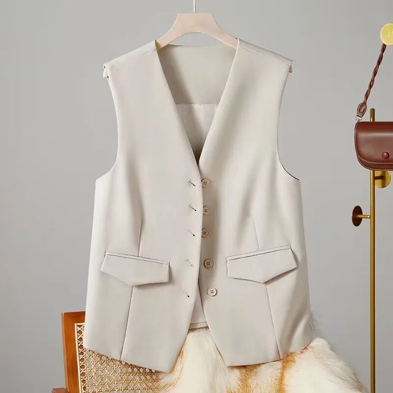 Vest Women Sleeveless Jacket Waistcoat V Neck Single Breasted Tops Outerwear Spring Summer Female 2025 Office Lady Vintage Coat - Maison zamor