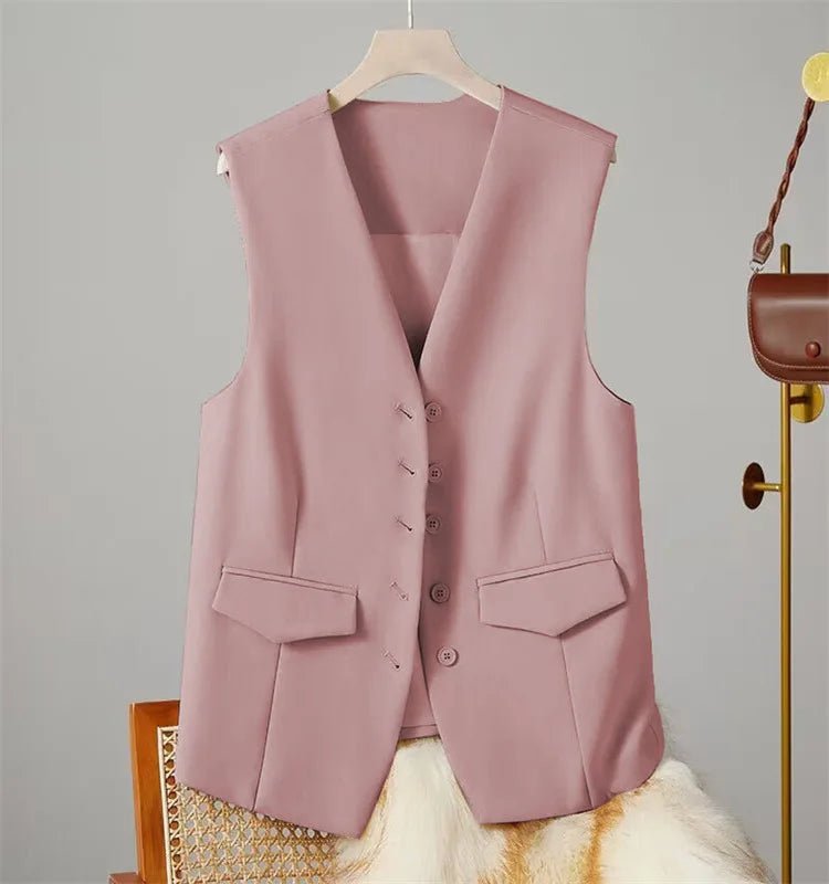 Vest Women Sleeveless Jacket Waistcoat V Neck Single Breasted Tops Outerwear Spring Summer Female 2025 Office Lady Vintage Coat - Maison zamor