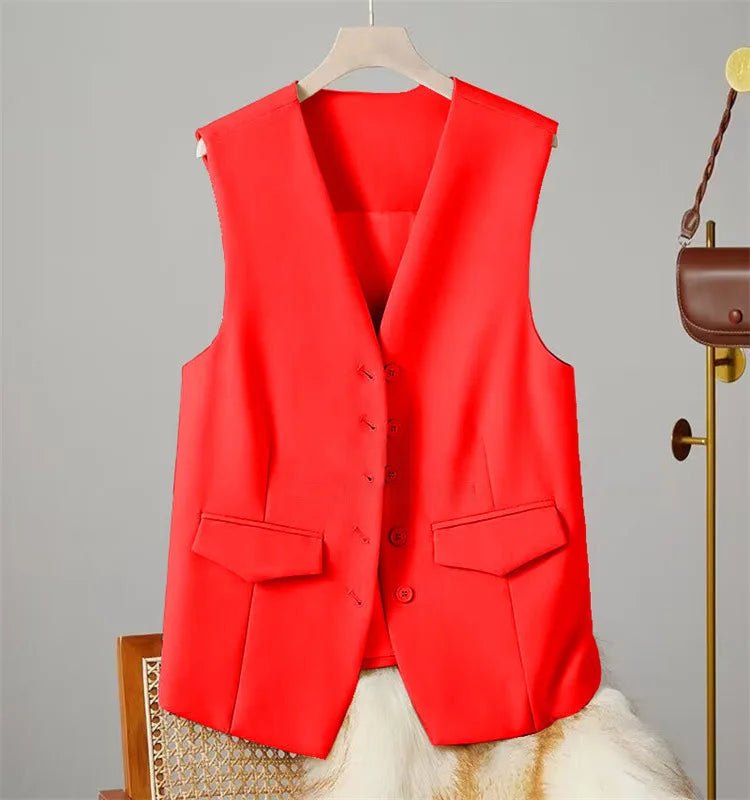 Vest Women Sleeveless Jacket Waistcoat V Neck Single Breasted Tops Outerwear Spring Summer Female 2025 Office Lady Vintage Coat - Maison zamor